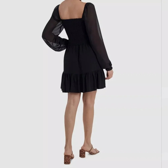 1. State Women's Black Smocked Long-Sleeve Bodice Ruffle Mini Dress Size M - Picture 2 of 13